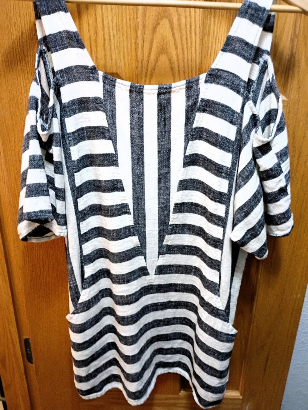 Soft Surroundings Striped Pocket Tunic , cut out sholders Top/ Mini Dress Boho